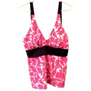 NAUTICA Tankini Swim Top Soft Cup V-Neck Floral Pink Navy - Size 16 NWT